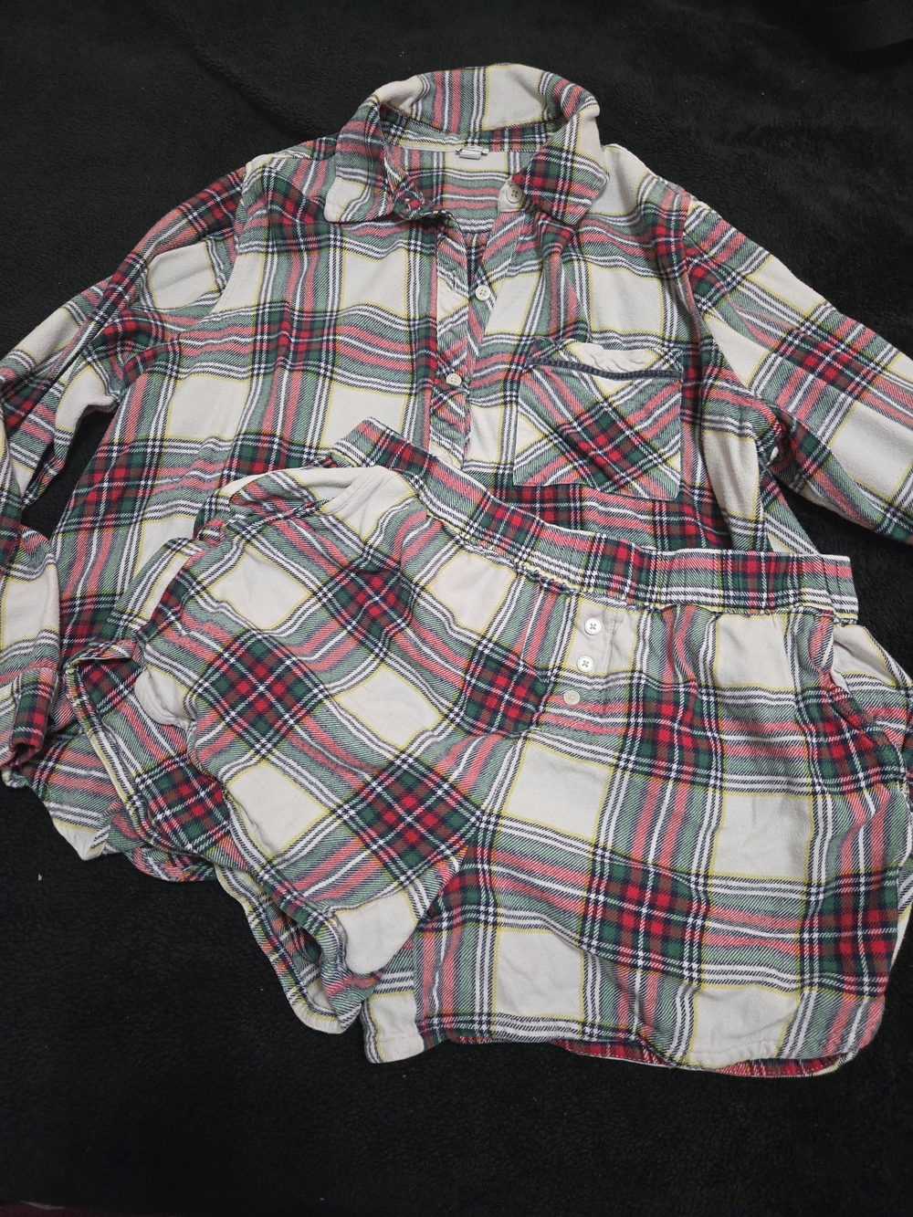 Red and White Plaid Flannel Shirt & Shorts Set